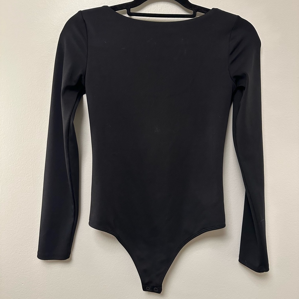 Black Express Long Sleeve Body Contour Thong Bodysuit